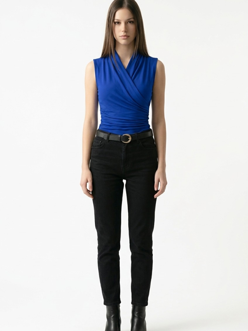 SHEIN Women Solid Color V-Neck Ruched Slim Fit Casual Tank Top Size Small